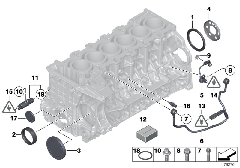 Engine block mounting parts