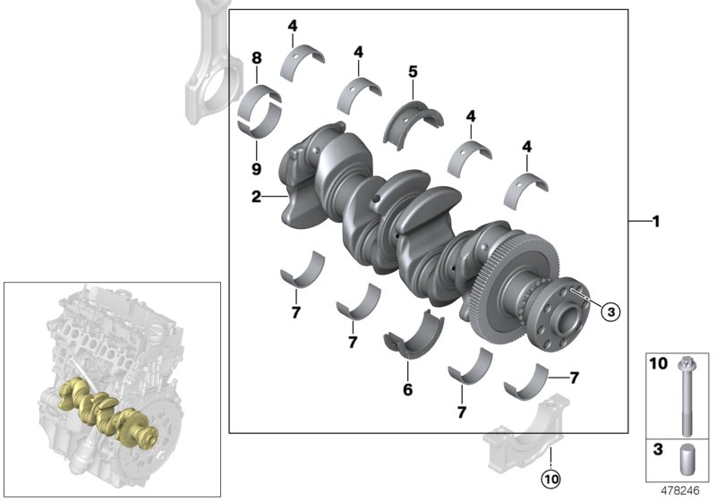 Crankshaft with bearing shells