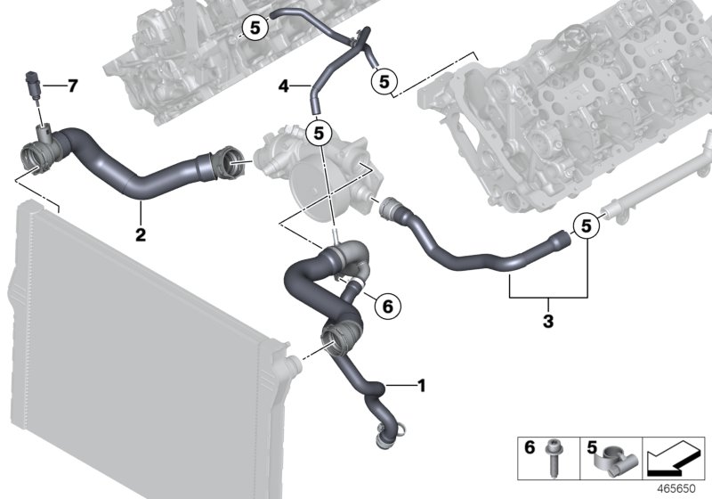 Cooling system - coolant hoses, engine