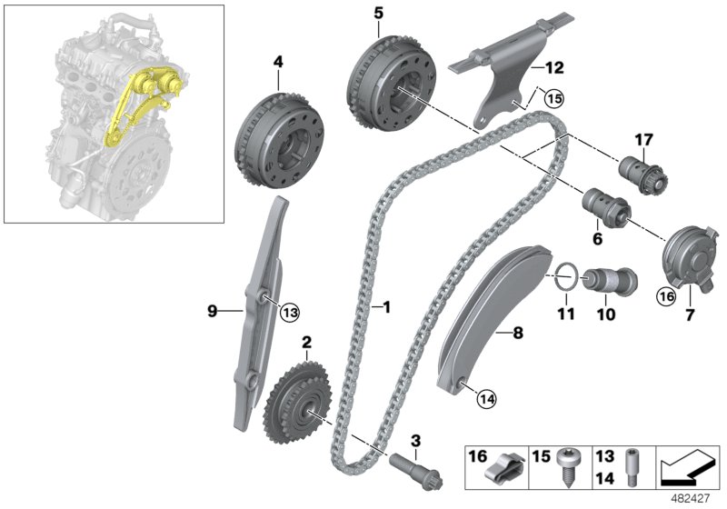 timing gear timing chain top