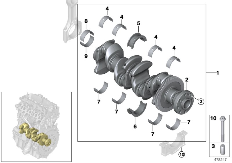 Crankshaft with bearing shells