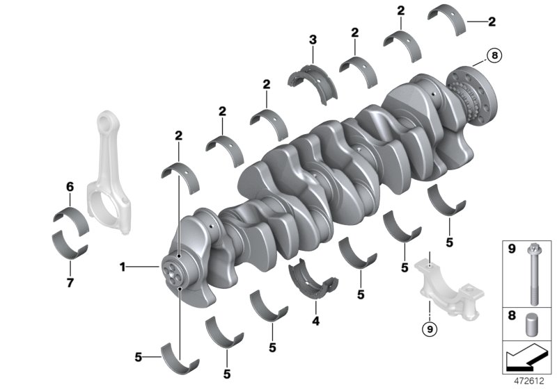 Crankshaft with bearing shells