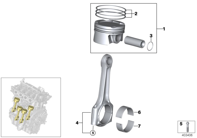 Crankshaft drive-connecting rod/piston