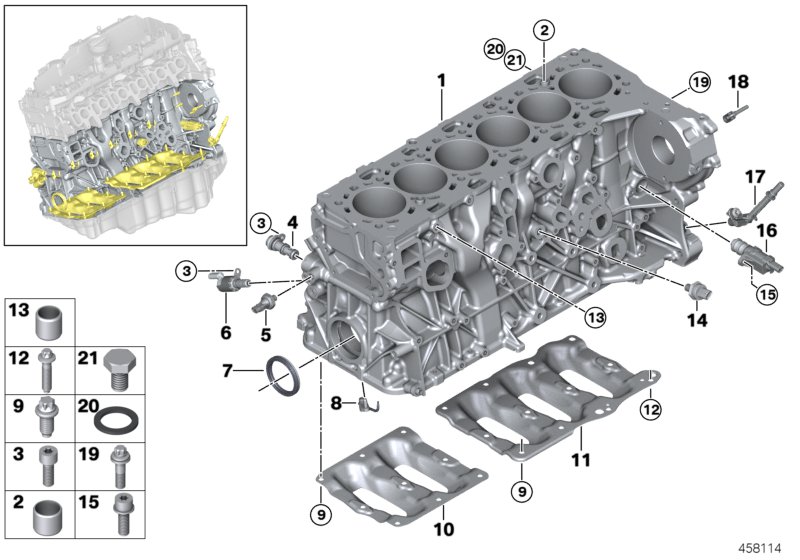 Engine block mounting parts