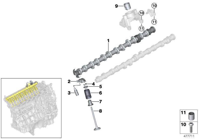 Valve timing gear, camshaft, outlet