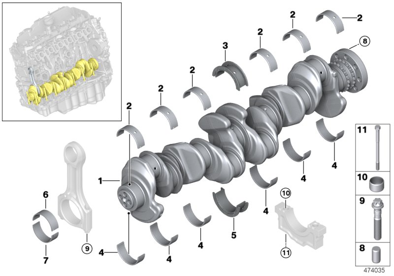 Crankshaft with bearing shells