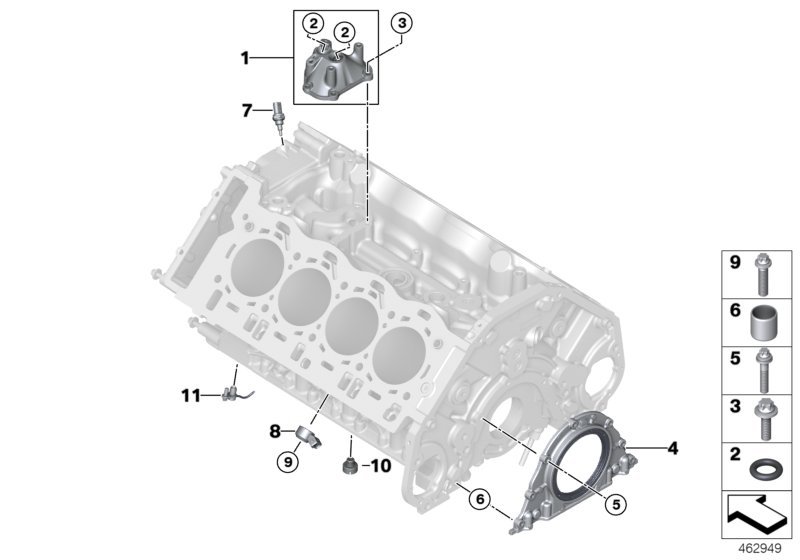 Engine block mounting parts