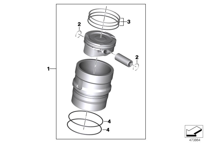 Piston with rings and pin