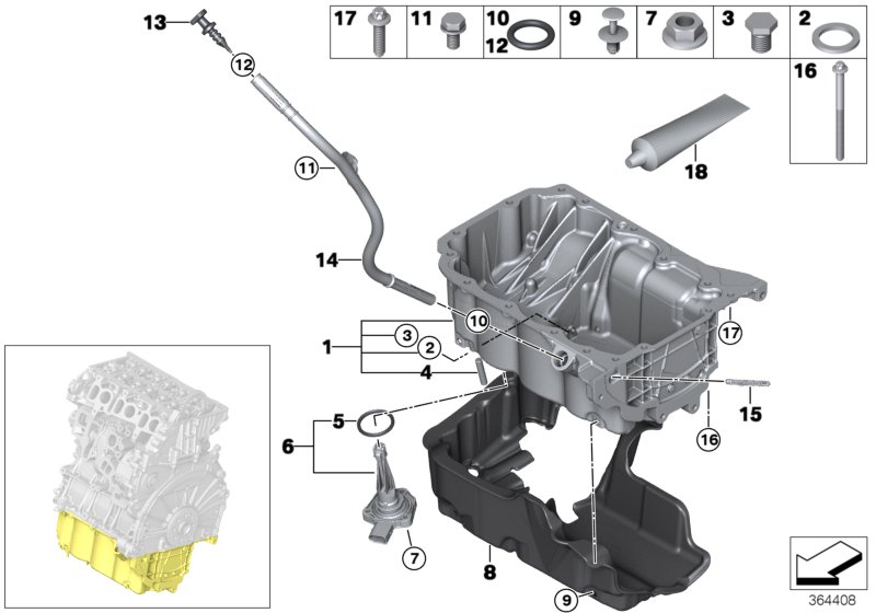 Oil pan/oil level indicator