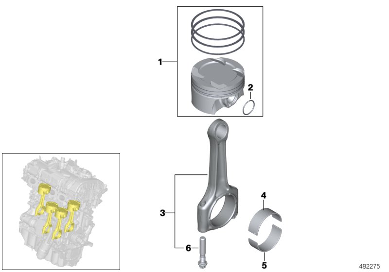 Crankshaft drive-connecting rod/piston