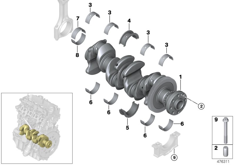 Crankshaft with bearing shells