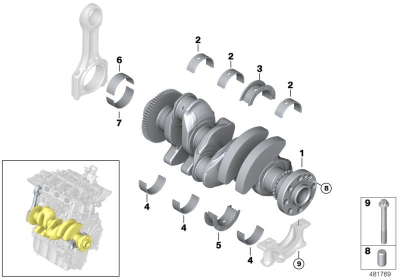Crankshaft with bearing shells