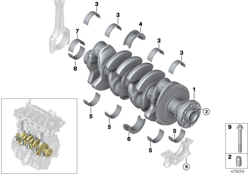 Crankshaft with bearing shells