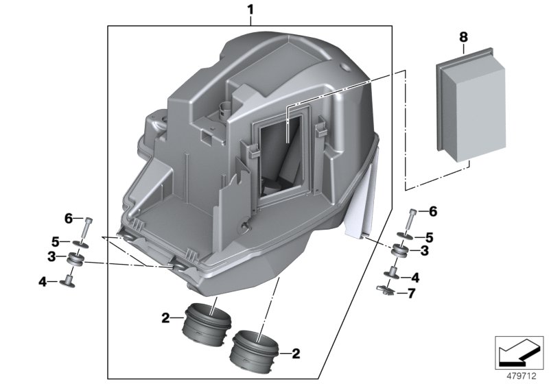 Intake silencer, mounting parts