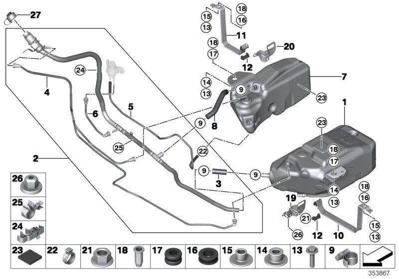 SCR reservoir / mounting parts / lines