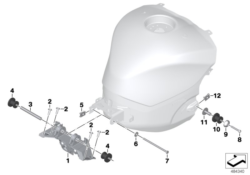 Fuel tank, fastening parts