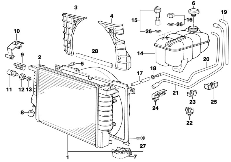 Radiator/expansion tank/frame