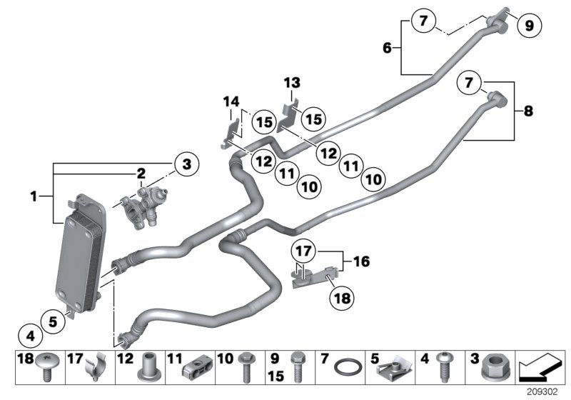 Heat exch./transmission oil cooler line