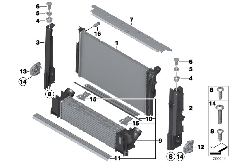 Radiator mounting parts