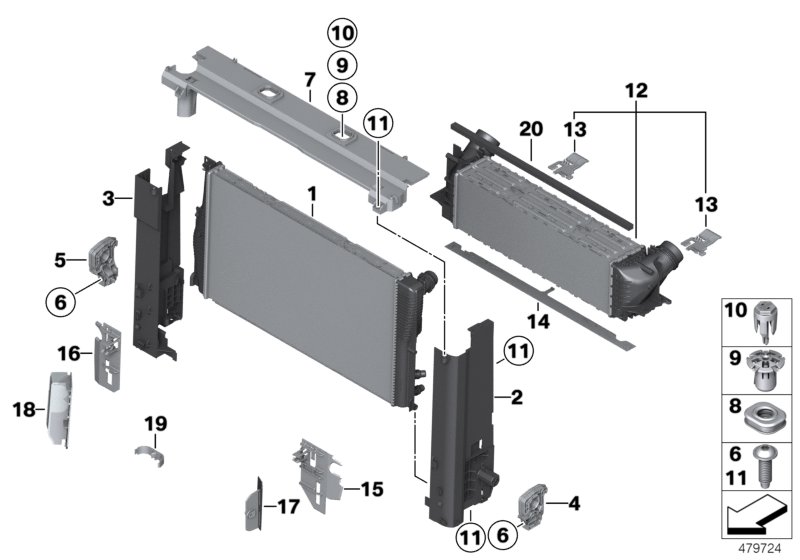 Radiator mounting parts