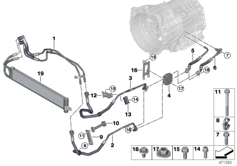 Transm. oil cooler line / heat exchanger