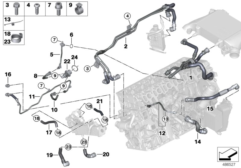 Cooling system - coolant hoses, engine