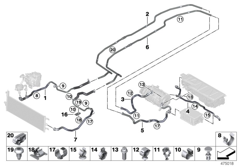 Cooling-system hoses, high-volt. cooling