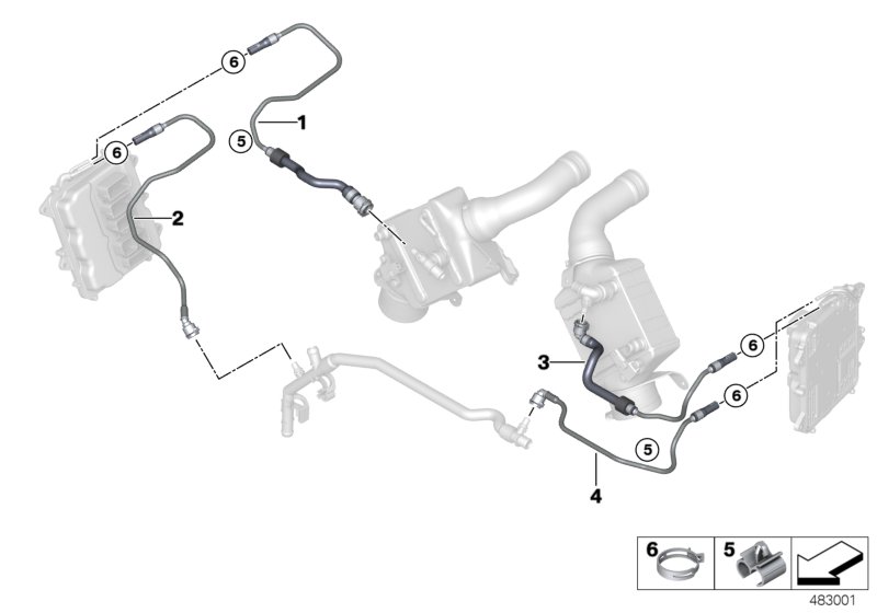 Coolant hoses, control unit