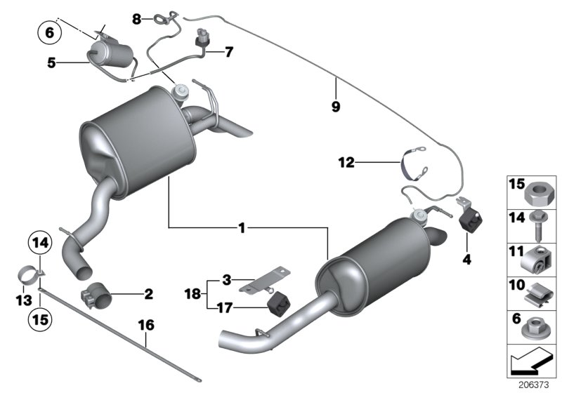 Exhaust system, rear
