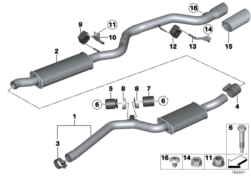 Exhaust system, rear