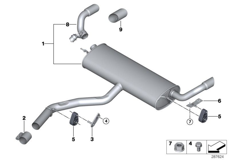 Exhaust system, rear