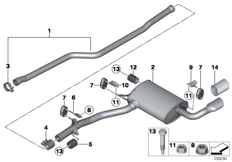Exhaust system, rear