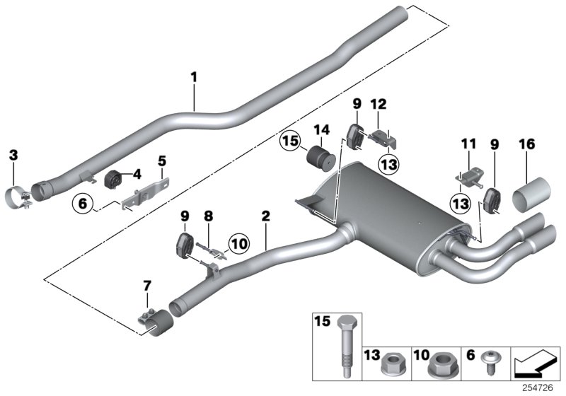 Exhaust system, rear