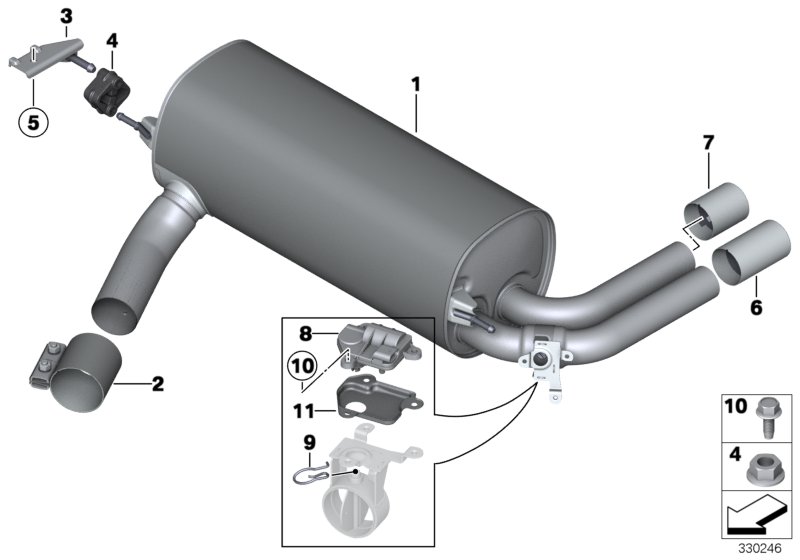 Exhaust system, rear