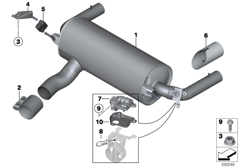 Exhaust system, rear