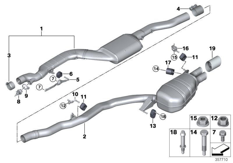Exhaust system, rear