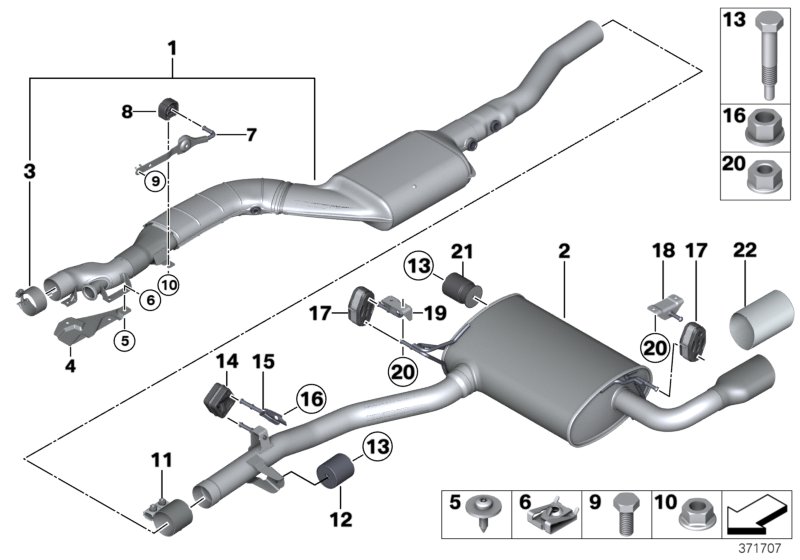 Exhaust system, rear