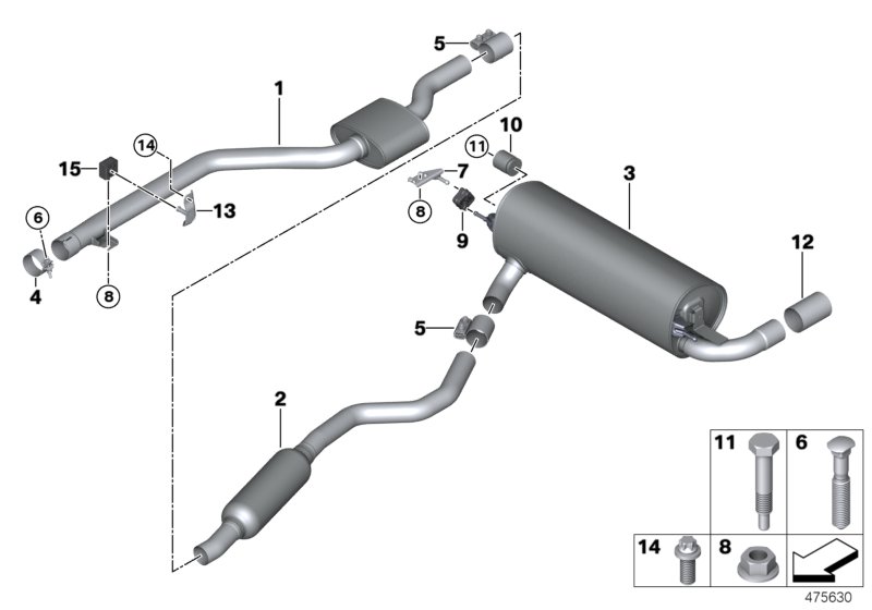 Exhaust system, rear