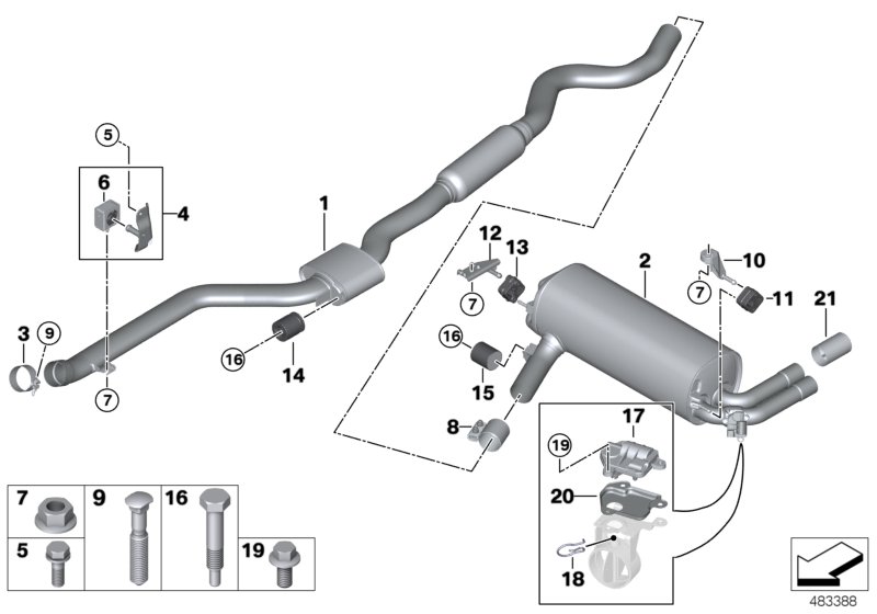 Exhaust system, rear