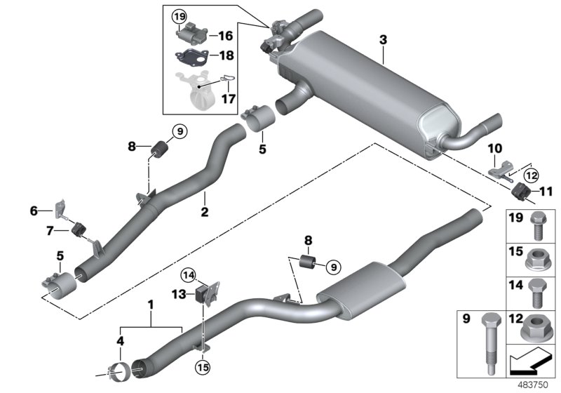 Exhaust system, rear