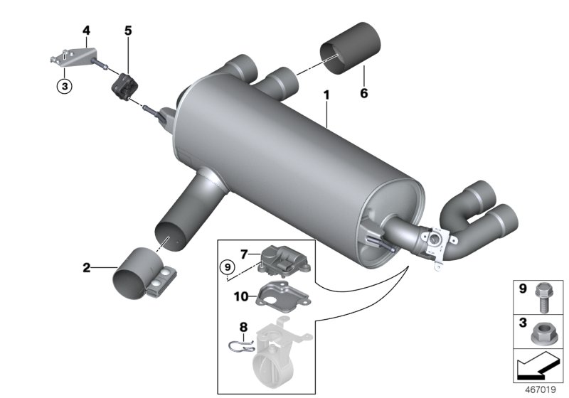 Exhaust system, rear