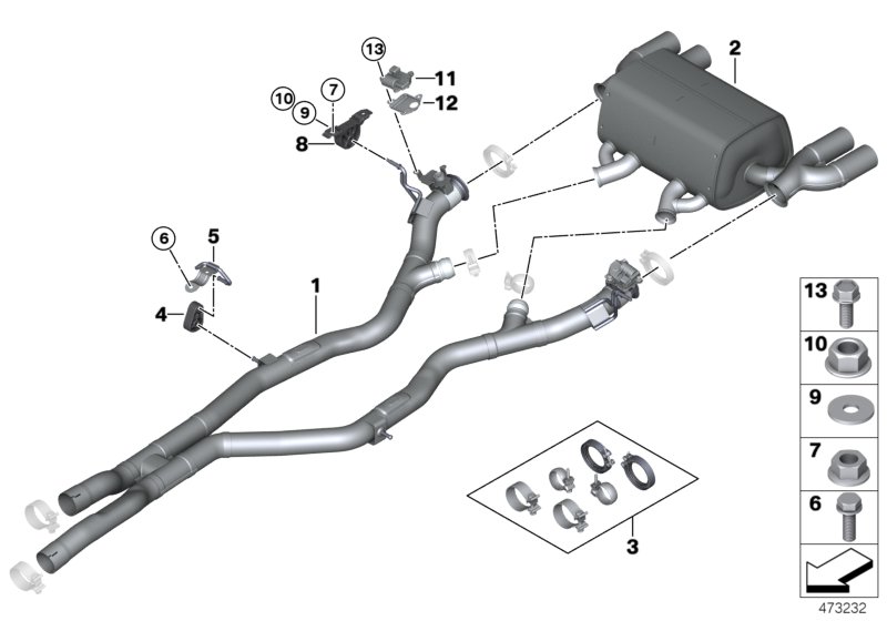 Exhaust system, rear