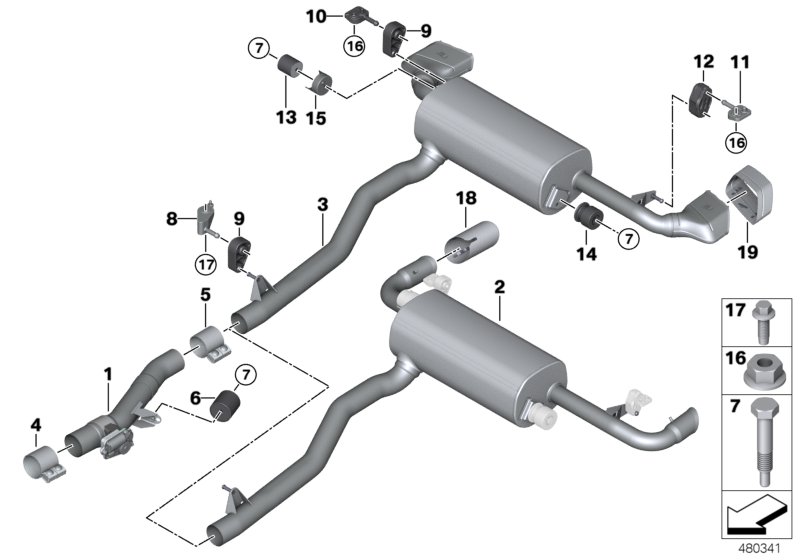 Exhaust system, rear