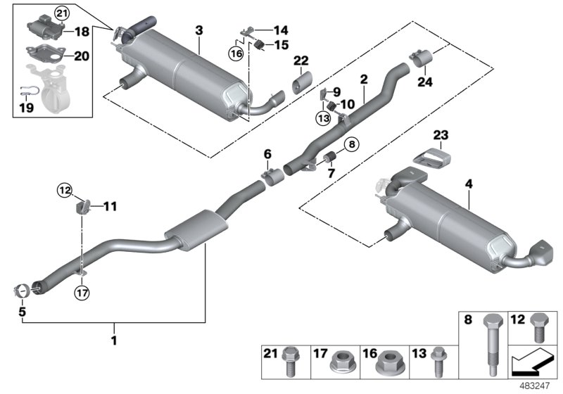 Exhaust system, rear
