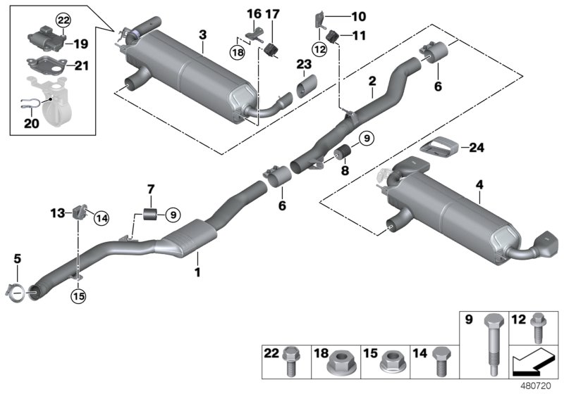 Exhaust system, rear