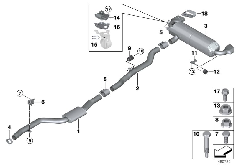 Exhaust system, rear