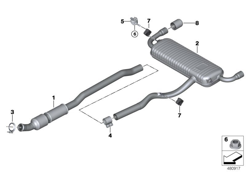 Exhaust system, rear