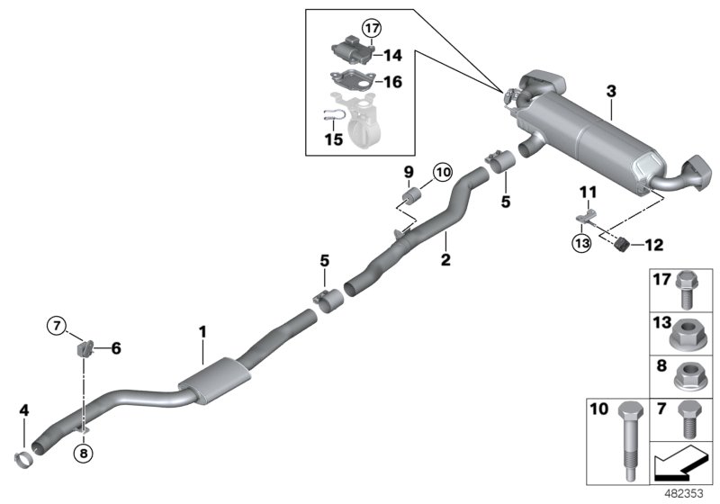 Exhaust system, rear