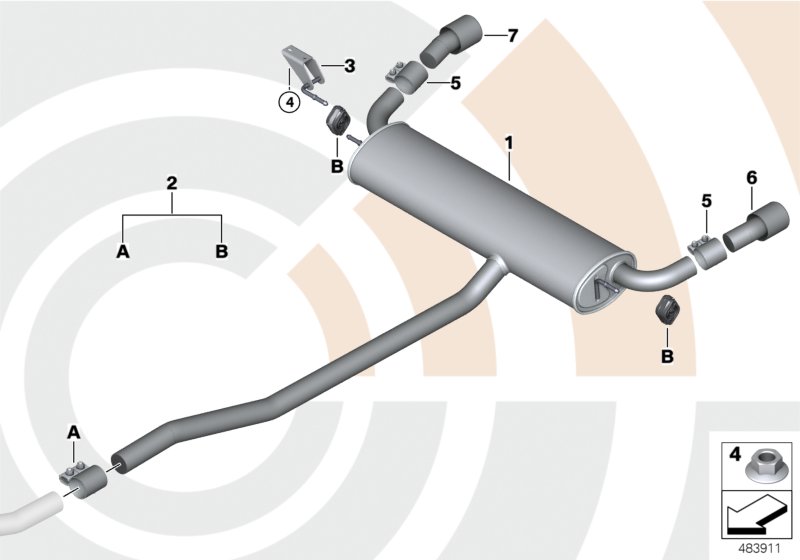 Rear silencer and installation kit