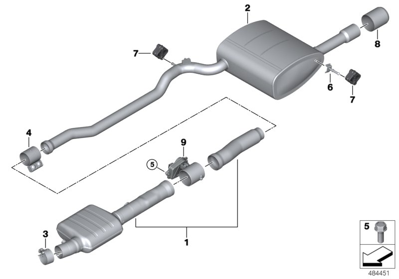 Exhaust system, rear